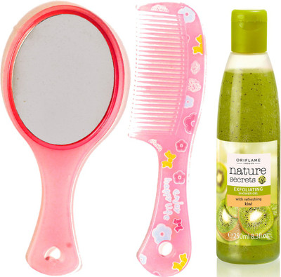 

Oriflame Sweden Love Nature Nature Secrets Exfoliating Shower Gel with Refreshing Kiwi 250ml (33010) With Mirror Comb Set(Set of 3)