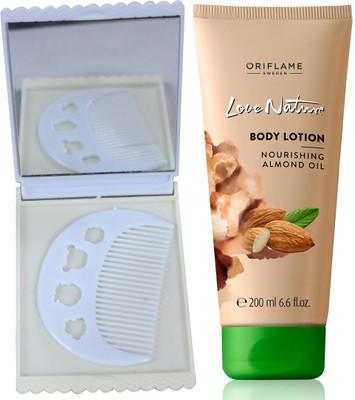 

Oriflame Sweden Love Nature Body lotion with Nourishing Almond Oil 200ml (32617) With Comb Mirror Set(Set of 3)