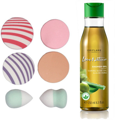 

Oriflame Sweden Love Nature Shower Gel with Moisturising Olive Oil & Aloe Vera 250ml (32608) With Puff Sponge(Set of 7)