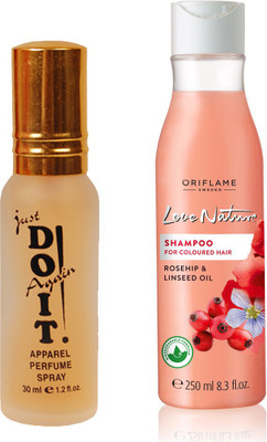 

Oriflame Sweden Love Nature Shampoo for Coloured Hair with Rosehip & Linseed Oil 250ml (32621) With Just Doit Parfume 30ml(Set of 2)