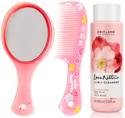 

Oriflame Sweden Love Nature 2-in-1 Cleanser Wild Rose 150ml (30163) With Mirror Comb Set(Set of 3)