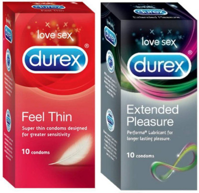 Durex Extended Pleasure & Feel Thin | Love Combo | Discreet Packing Condom(Set of 2, 20S)