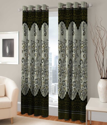 Phyto Home 213 cm (7 ft) Polyester Semi Transparent Door Curtain (Pack Of 2)(Floral, Green)