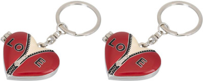 

Shubheksha Combo of 2 Red Heart-Shape Zip Photo Frame Key Chain