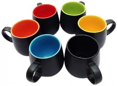Indeavour I1113 Ceramic Mug(180 ml, Pack of 6), Multicolor