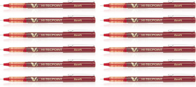PILOT Hi-Tecpoint V7 Roller Ball Pen(Pack of 12, Ink Color - Red)