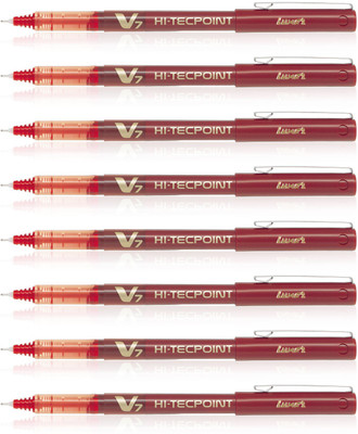 PILOT Hi-Tecpoint V7 Roller Ball Pen(Pack of 8, Ink Color - Red)