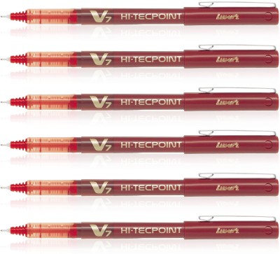 PILOT Hi-Tecpoint V7 Roller Ball Pen(Pack of 6, Red)