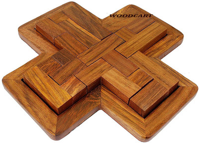 

WoodCart dmade Wooden 9-Pieces Wooden Plus Board Jigsaw Puzzle Game - Wooden Toy Game - Brain Treasure - Cross Plate Puzzle(1 Pieces)