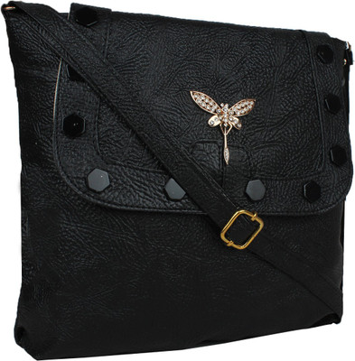 

amozz Girls Casual Black PU, Cotton Sling Bag