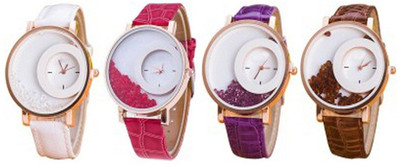 

Talgo New Arrival Red Robin Season Special RRMXREWHRDPLBK Pack Of 4 Letest New Collation Fancy And Attractive White Red purple Black Movable Diamonds In White Dial Fancy Leather Belt RRMXREWHRDPLBK Watch - For Girls