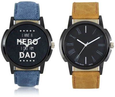 FASHION POOL LOREM MENS MOST STYLISH, STUNNING & UNIQUE DIAL GRAPHICS NEW ARRIVAL FAST SELLING & MOST RUNNING FASTTRACK PERFECT & ULTIMATE COMBO OF BLACK DIAL DESIGN & I HAVE A HERO DAD GRAPHICS SPECIAL TRIBUTE TO DAD WATCH & FULL BLACK PLAIN DESIGN WATCH HAVING DENIM BLUE & ROUGH BROWN TRENDY, FASH   Watches  (FASHION POOL)