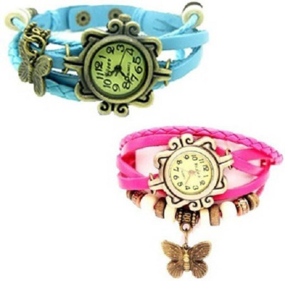 

Talgo New Arrival Festive Season Special TGDORISKBUPK Sky Blue And Pink Round Dial Leather Dori Strap (Combo of 2) TGDORISKBUPK Watch - For Girls