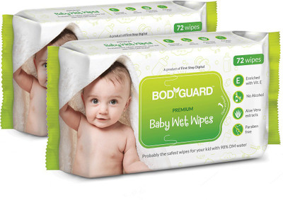

BodyGuard Premium Paraben Free Baby Wet Wipes with Aloe Vera - 144 Wipes (2 Pack, 72 each)(144 Pieces)