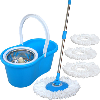 

Fashion Rokz 360 Degree rotating with 2+2 Microfiber heads Wet & Dry Mop(Blue)