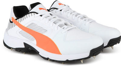 

Puma Team Full Spike Cricket Shoes For Men(White, White-fiery coral-bl