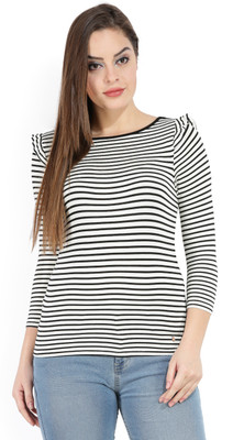 ONLY Striped Women Round Neck White, Black T-Shirt ONLY Striped Women Round Neck White, Black T-Shirt