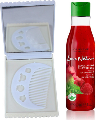 

Oriflame Sweden Love Nature Exfoliating Shower Gel Energising Mint & Raspberry 250ml (32602) With Comb Mirror Set(Set of 3)
