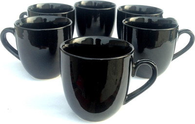 

Indeavour INDCR1894 Ceramic Mug(180 ml, Pack of 6), Black