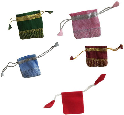 

Shreeji Decoration Combo Set Square Design Handmade Silk Potli Batwa Pouch Bag Gift For Women Potli(Multicolor)