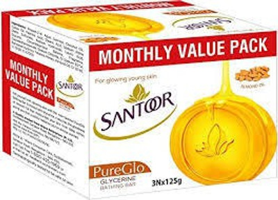 Santoor PureGlo Glycerine Bathing Bar(375 g, Pack of 3)