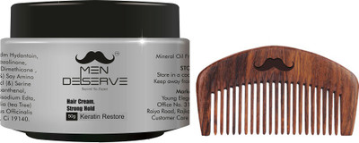 

MEN DESERVE Hair Styling Cream Strong Hold (keratin restore) + Sheesham Wooden Beard Comb (Hand Made)(Set of 2)