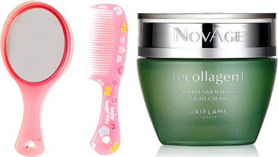 

Oriflame Sweden NovAge Ecollagen Wrinkle Smoothing Night Cream 50ml (31545) With Mirror Comb Set(Set of 3)