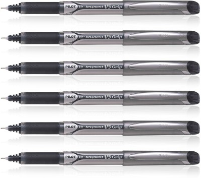 PILOT Hi-tecpoint V5 Grip Roller Ball Pen(Pack of 6, Ink Color - Black)