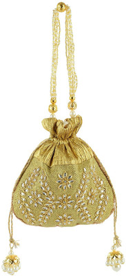 

Tooba Handicraft Tooba Handicraft Party Wear Hand Embroidered Box Clutch Bag Purse Potli For Bridal, Casual, Party , Wedding Potli(Gold)