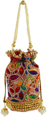 

Tooba Handicraft Tooba Handicraft Party Wear Hand Embroidered Box Clutch Bag Purse Potli For Bridal, Casual, Party , Wedding Potli(Multicolor)