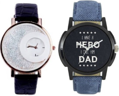 PEPPER STYLE Attractive Stylish 2 Combo Black Mxre & Lorem Genium Blue Leather Strap Girls & Boys Analog Watch STYLE 079 STYLE 080 Hybrid Watch  - For Men & Women   Watches  (PEPPER STYLE)