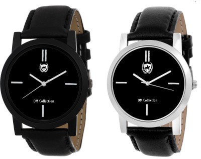 Om collection Watch Combo for Mens/Boys Beautiful Black and Silver Case with Black Dail and Leather Strap | Party Wedding | Casual Watch | Formal Watch | Sport Watch | Fashion Wrist Watch For Boys and Men 2 Pcs 2 Pcs-omwt44(Set of 2) Watch  - For Men   Watches  (OM Collection)
