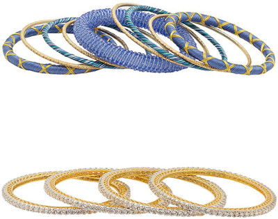 Voylla Brass Cubic Zirconia Gold-plated Bangle Set(Pack of 13)