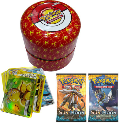 

AncientKart Pokemon Round Treasure Tin with GX cards Booster Packs(Multicolor)