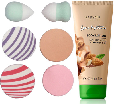

Oriflame Sweden Love Nature Body lotion with Nourishing Almond Oil 200ml (32617) With Puff Sponge(Set of 7)