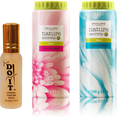 

Oriflame Sweden Nature Secrets Talc Floral Bouquet & Cooling Breeze (100+100g) (25440+25444) With Just Doit Parfume 30ml(Set of 3)