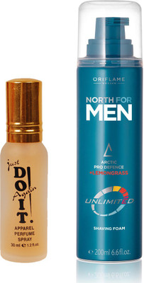 

Oriflame Sweden North for Men Unlimited Shaving Foam 200ml ( 33161 ) With Just Doit Parfume 30ml(Set of 2)