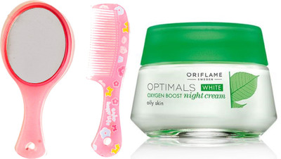 

Oriflame Sweden Optimals White Oxygen Boost Night Cream Oily Skin 50ml (26842) With Mirror Comb Set(Set of 3)