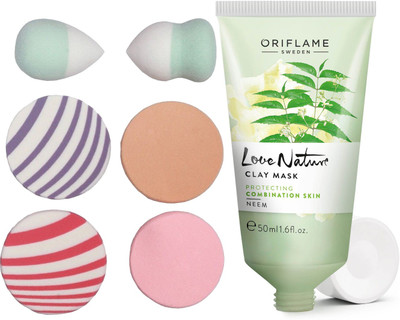 Oriflame Sweden Love Nature Clay Mask Neem 50ml (32043) With Puff Sponge(Set of 7)