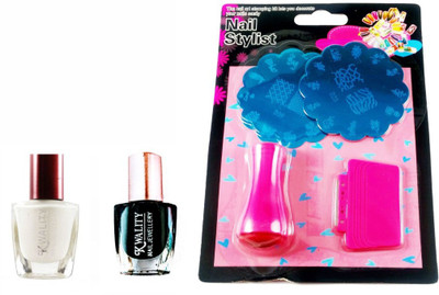 

Iris 7 Premium Nail Art Stamp Kit (2 Image Plate) with Black and White Nail Paint(Set of 3)