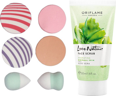 

Oriflame Sweden Love Nature Face Scrub Aloe Vera 50ml (32347) With Puff Sponge(Set of 7)