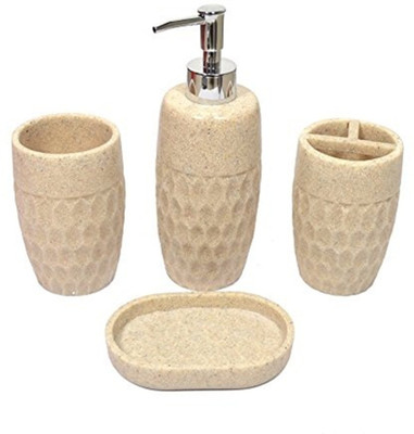 

Skywalk Polyresin 4 Pieces Bathroom Set-Dispenser, Toothbrush Holder, Tumbler & Soap Dish Ceramic Bathroom Set(Pack of 4)