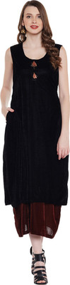 Natty India Women A-line Brown, Black Above Knee/Mid Thigh Length Dress