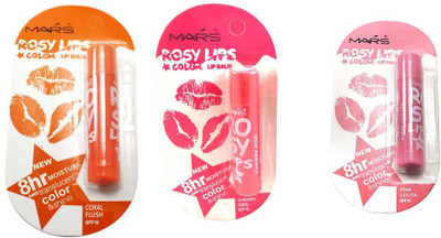 

Mars Rosy Lips Lip Balm Cherry Kiss, Coral Flush, Pink Lolita(10 g)