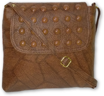 

Rapidcostore Girls Casual Brown Leatherette Sling Bag