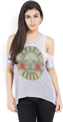 ONLY Printed Women Round Neck Purple, White T-Shirt