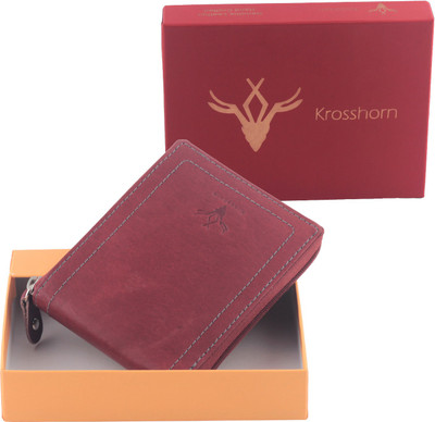 

Krosshorn Men Red Genuine Leather Wallet(6 Card Slots)