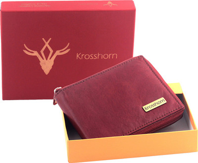 

Krosshorn Men Red Genuine Leather Wallet(6 Card Slots)