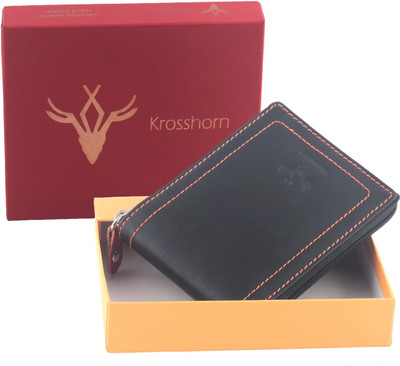 

Krosshorn Men Black Genuine Leather Wallet(6 Card Slots)