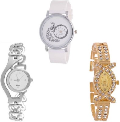 PMAX GLORY 009 Silver Chain Aks Golden And PU Strap New Fresh Arrival Stylish Combo WATCHES For Woman And Girls Watch  - For Women   Watches  (PMAX)
